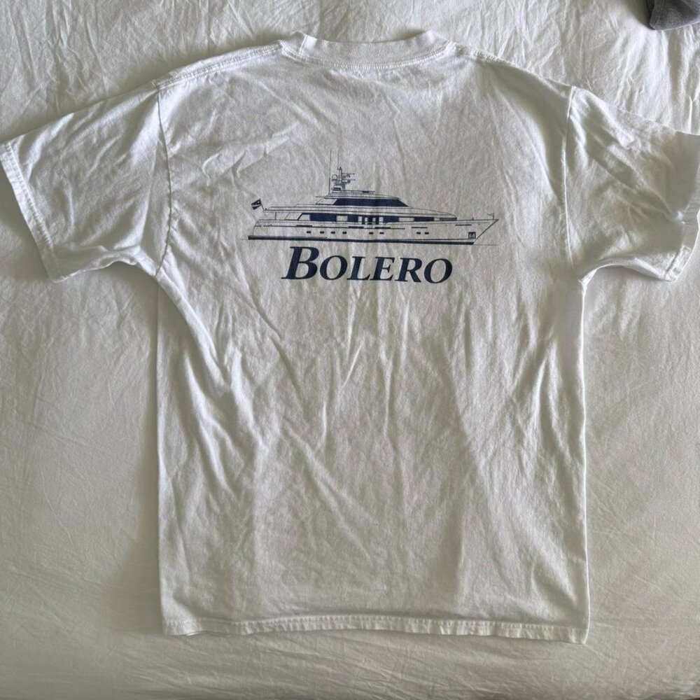 White Bolero yacht boat pocket tee